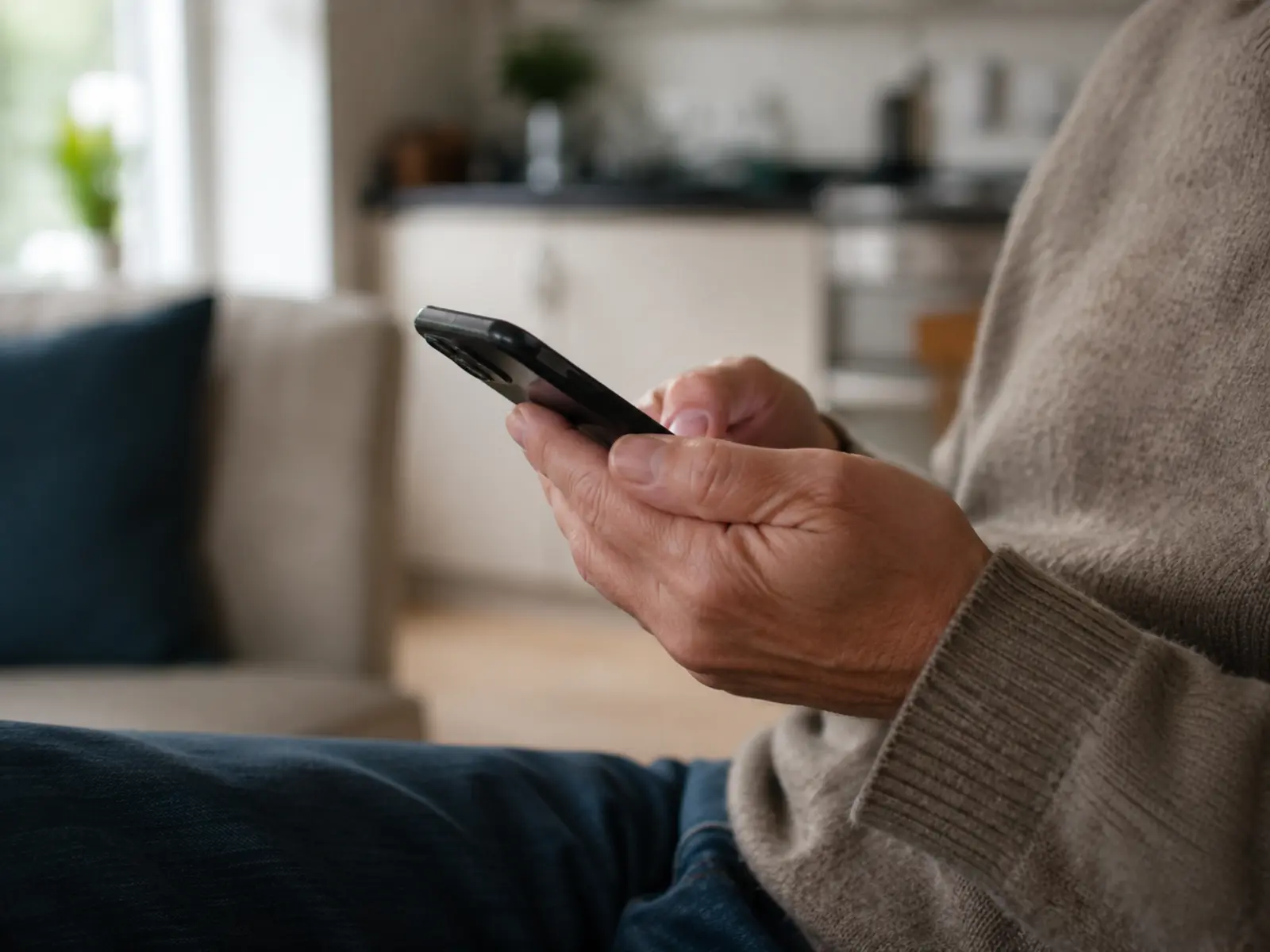 Homeowner on the phone to a tradesperson found on Google Maps