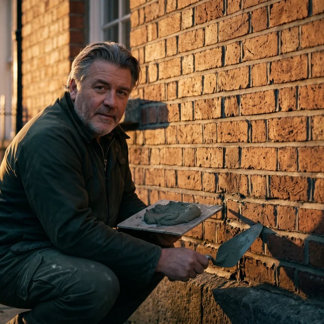 Restoration specialist repointing a Georgian stone facade in Ireland