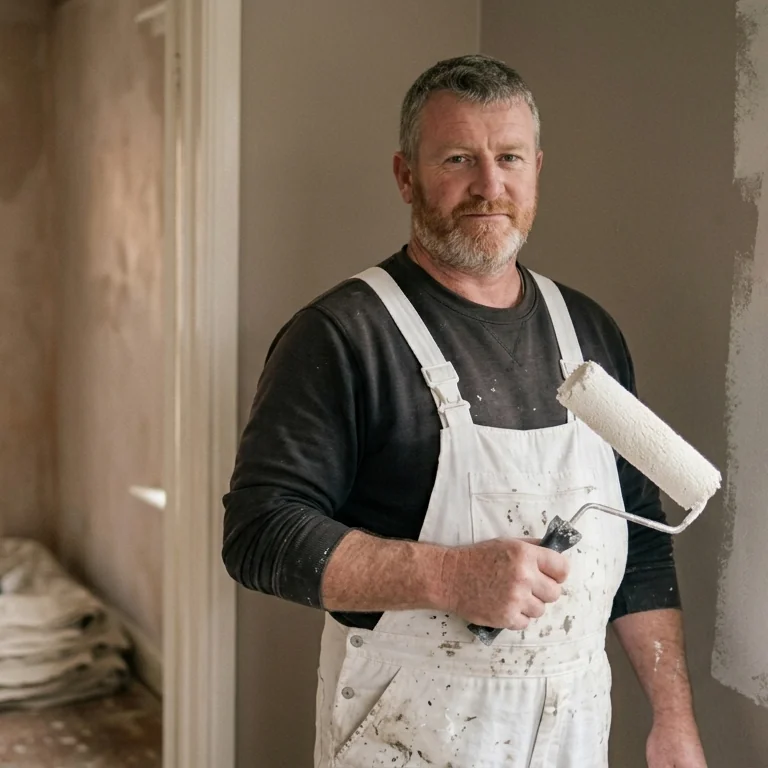 Painter applying a roller to a freshly prepared wall